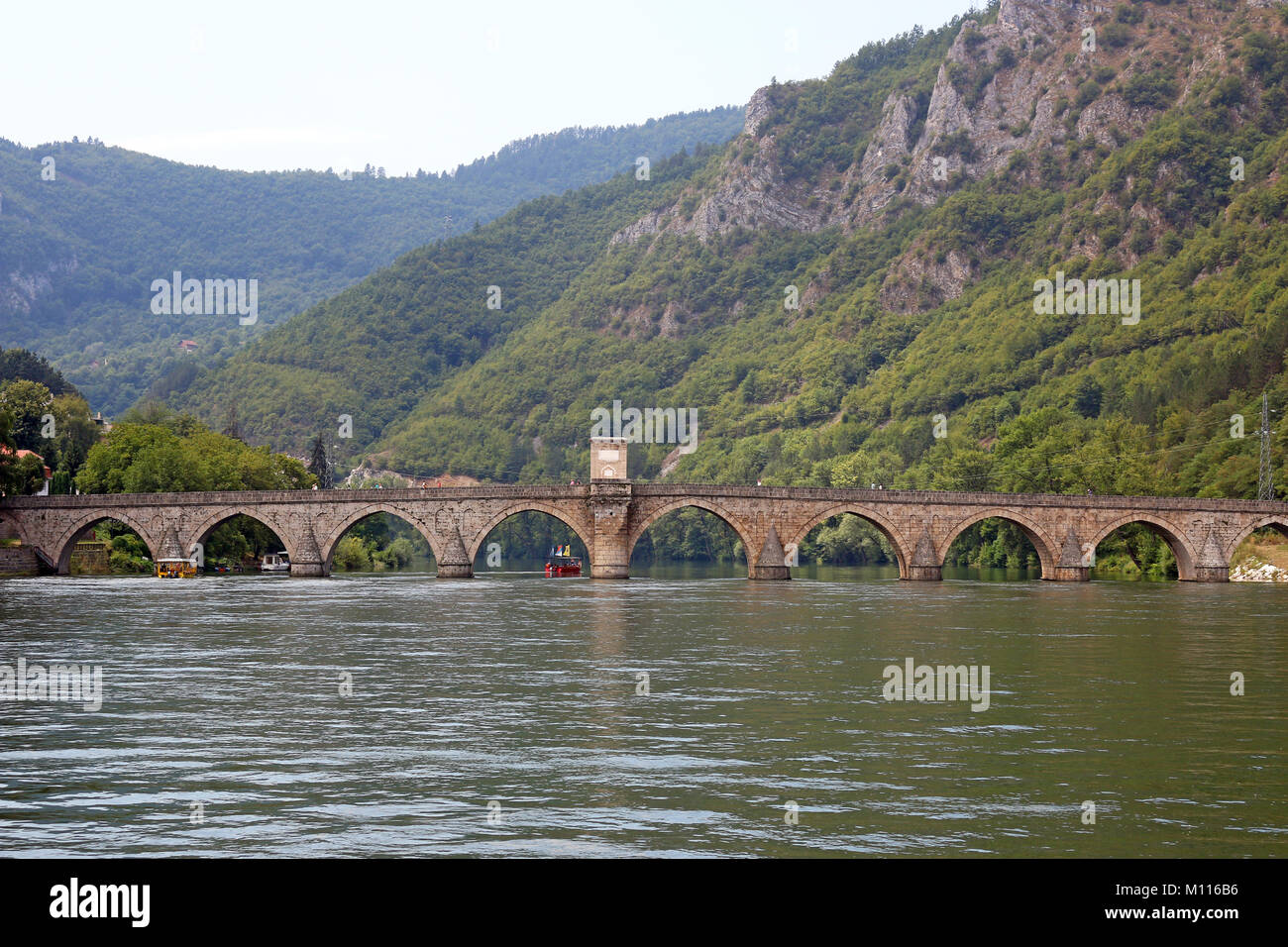 Alte steinerne Brücke Visegrad Bosnien Stockfoto