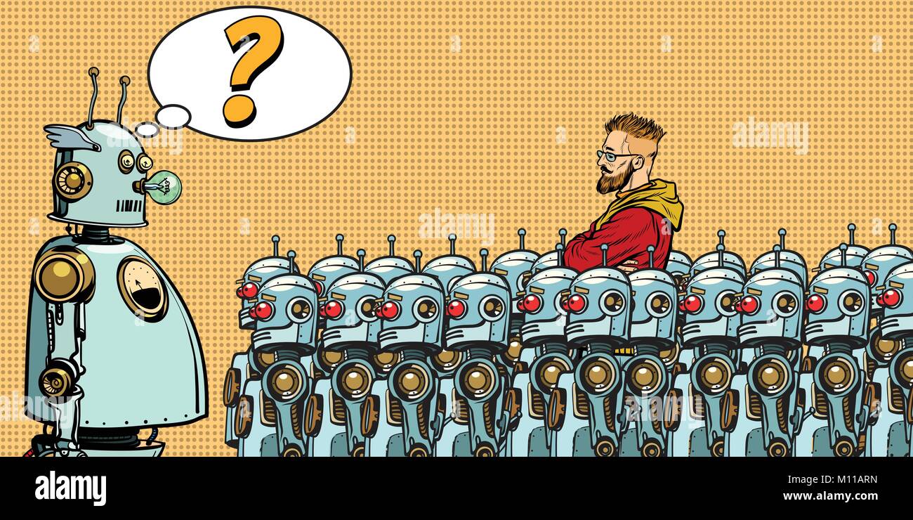 Zukunft. Die Wahl zwischen Roboter und Menschen Stock Vektor