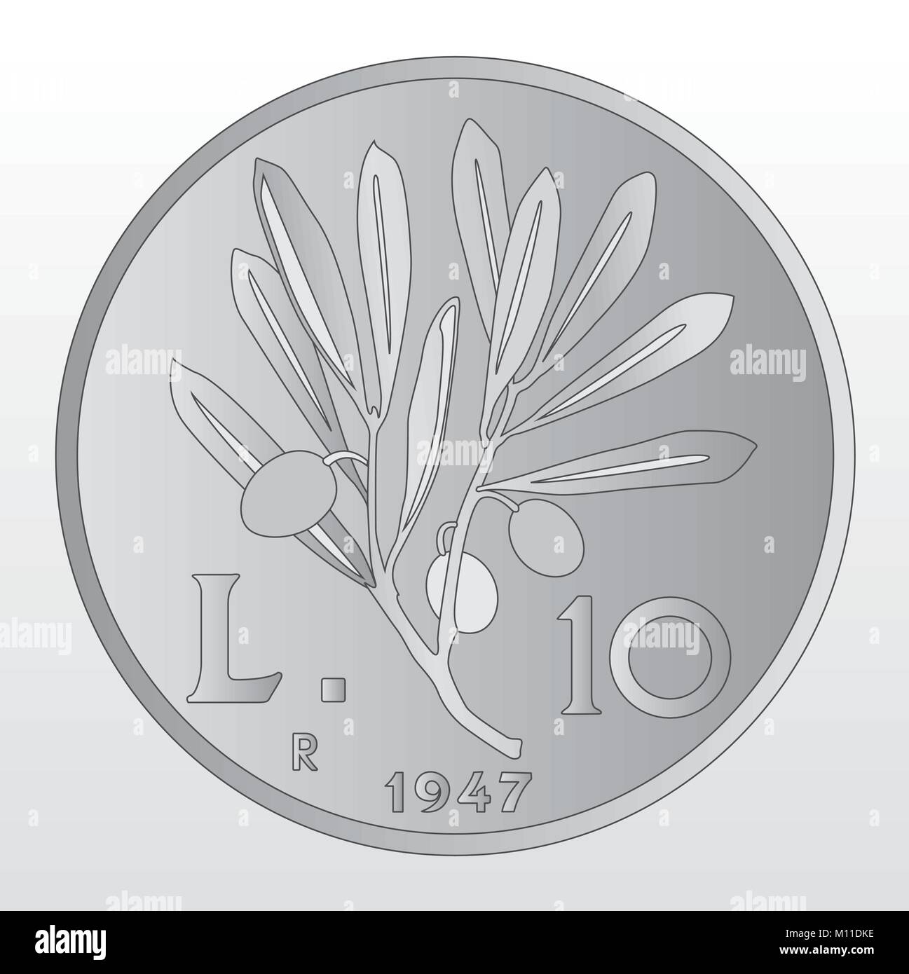 10 Lire 1947, Italienisch alte lire Münze, vintage Stock Vektor