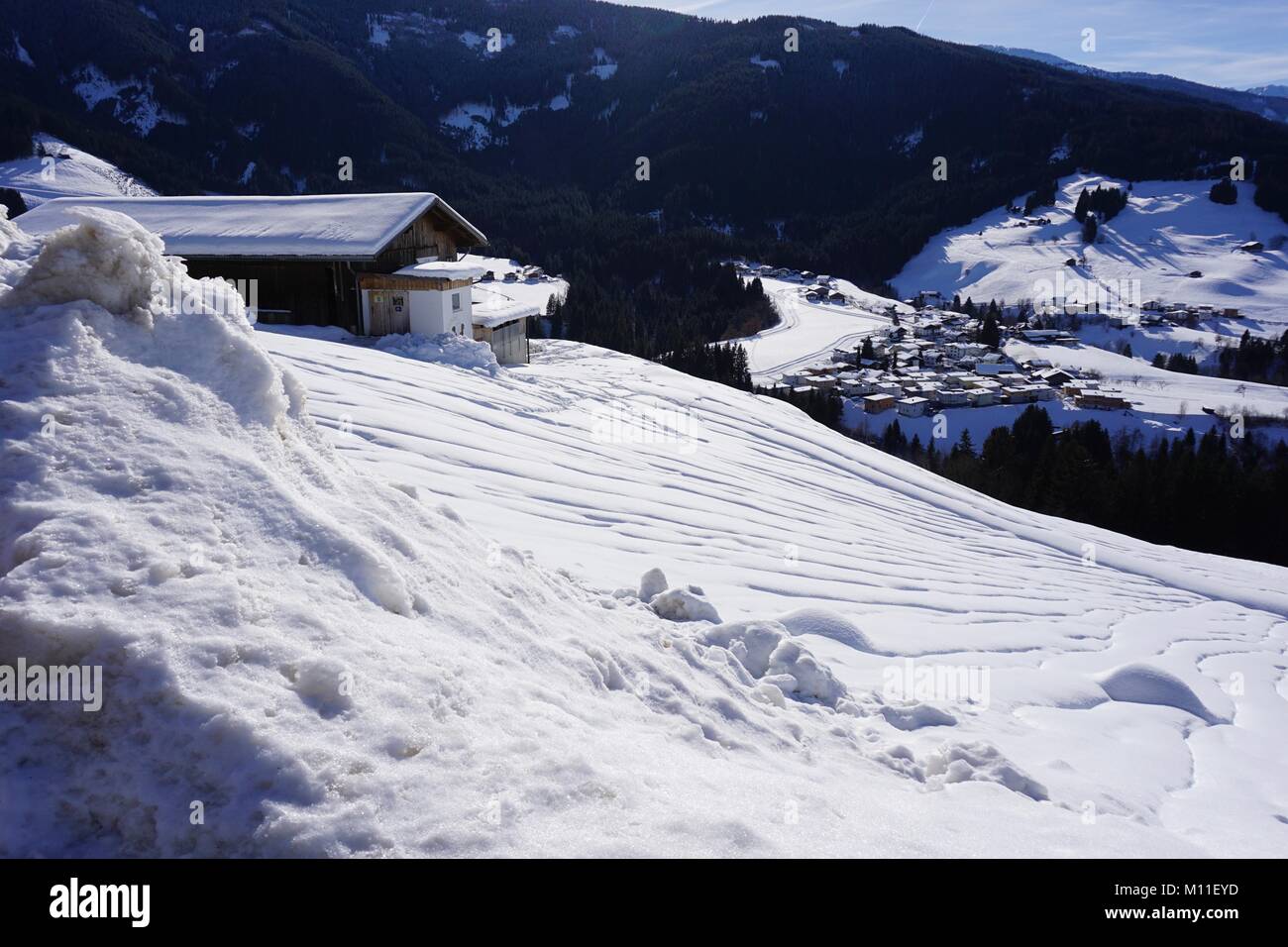 Schwaz Tirol 2018 Pillberg Skigebiet Winter mit viel Schnee Stockfoto