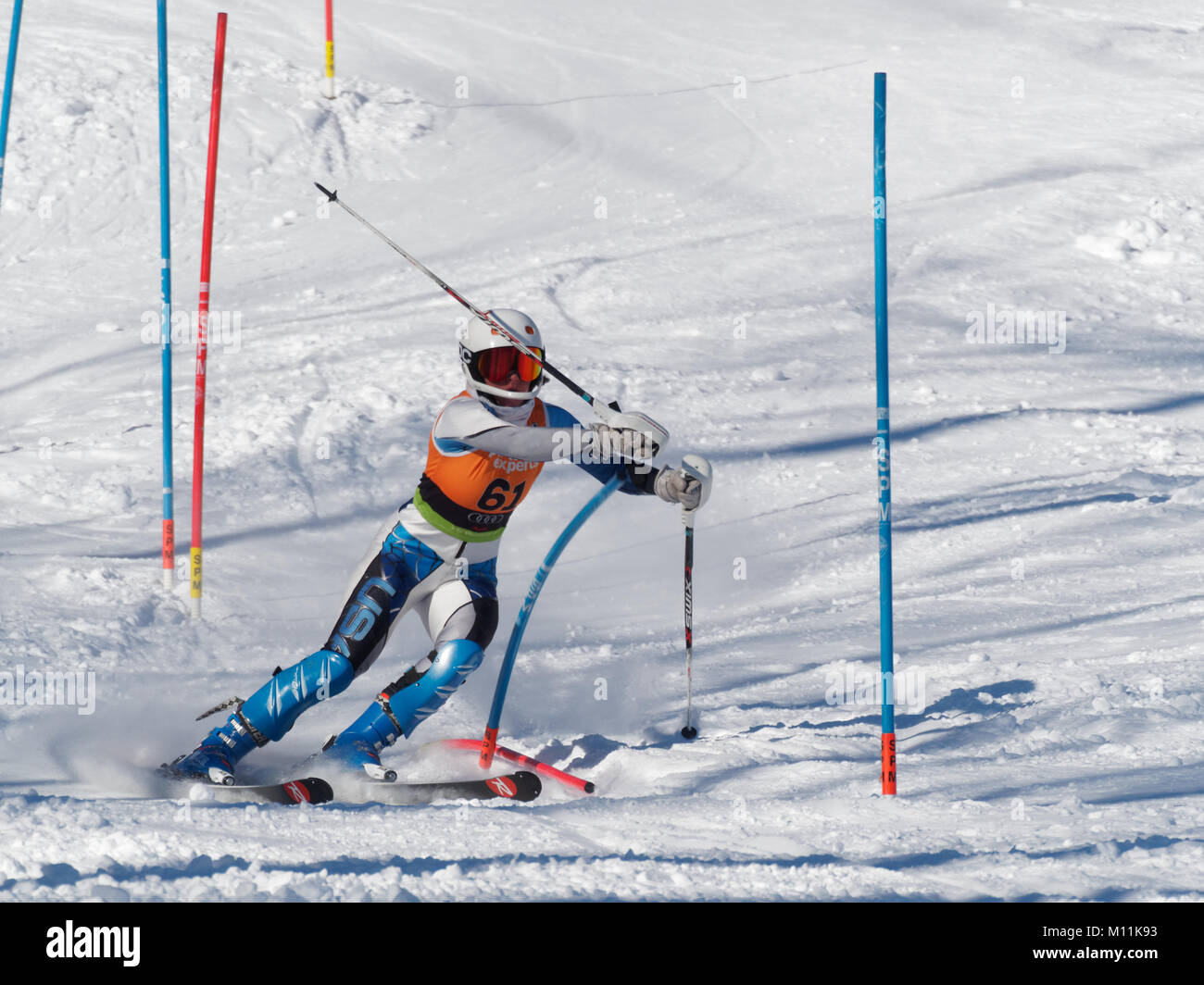 Val Saint-Come, Kanada 1/14/2018. Cassandra Franklin von den USA konkurriert an den Super Serie Sport Experten Frauen Slalom Event Stockfoto