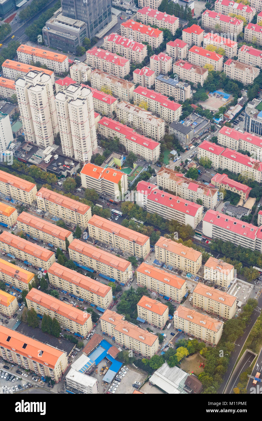 Luftaufnahme von Apartment Gebäuden im Wohngebiet von Shanghai Stockfoto