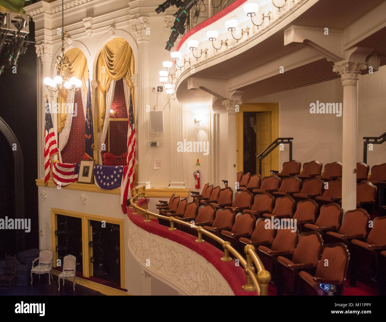 Außenansicht des Feldes "der Präsident wie es erschienen in der Nacht Präsident Lincoln erschossen wurde, in Ford's Theater, Washington, DC. Stockfoto