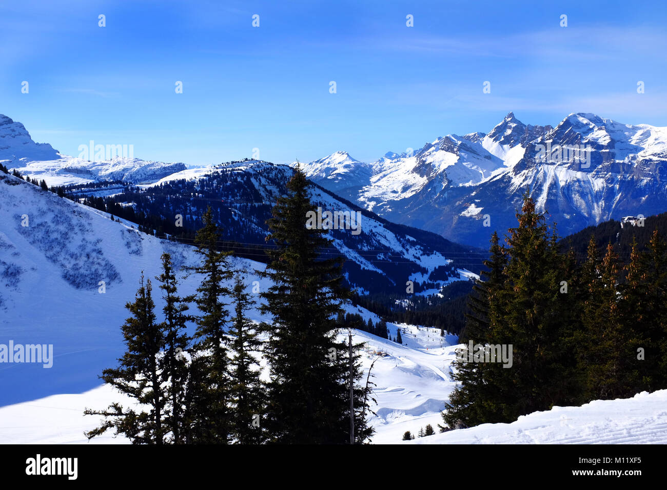Winter Bergwelt Grand Massif Frankreich Stockfoto