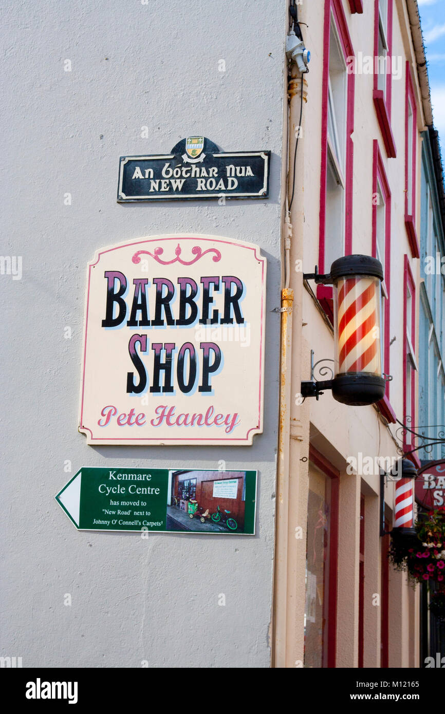 Barbershop Zeichen, Kenmare Irland Stockfoto