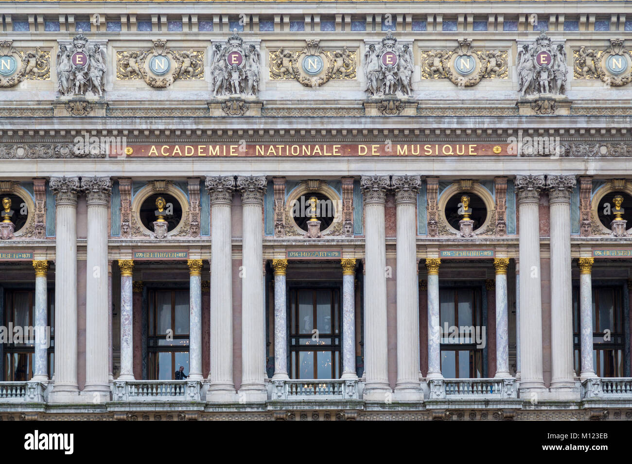 Paris Opera, Opéra National de Paris, Opéra Garnier, Palais Garnier, Detail der Fassade, Paris, Frankreich Stockfoto