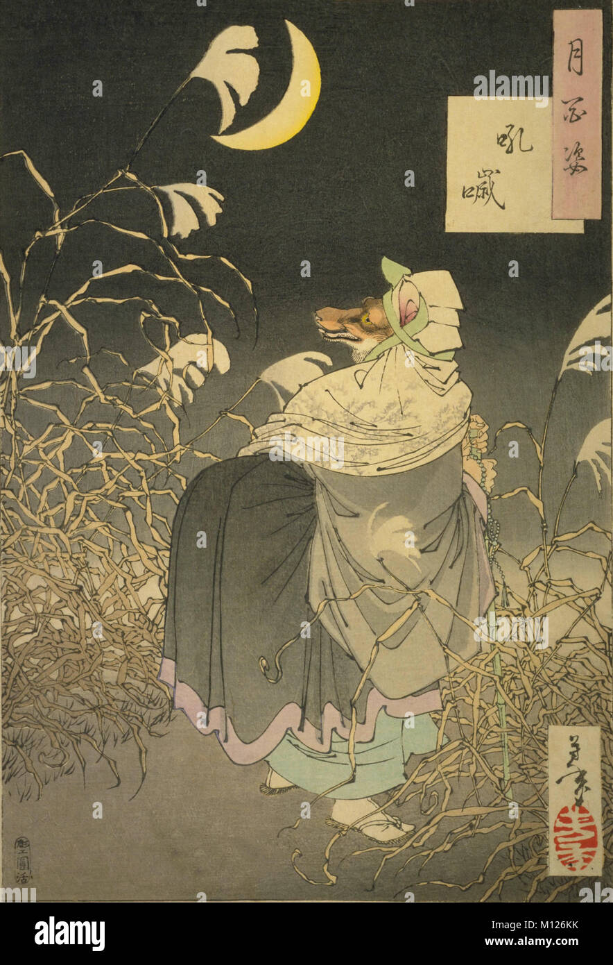 Tsuki no Hyakushi Etsu, Tsukioka Yoshitoshi, Meiji-periode, Private Sammlung Stockfoto