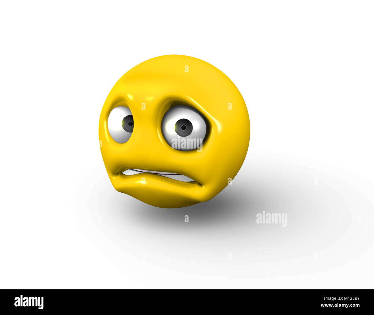 3D-traurig und verängstigt Emoji mit hochgezogenen Augenbrauen Stockfoto