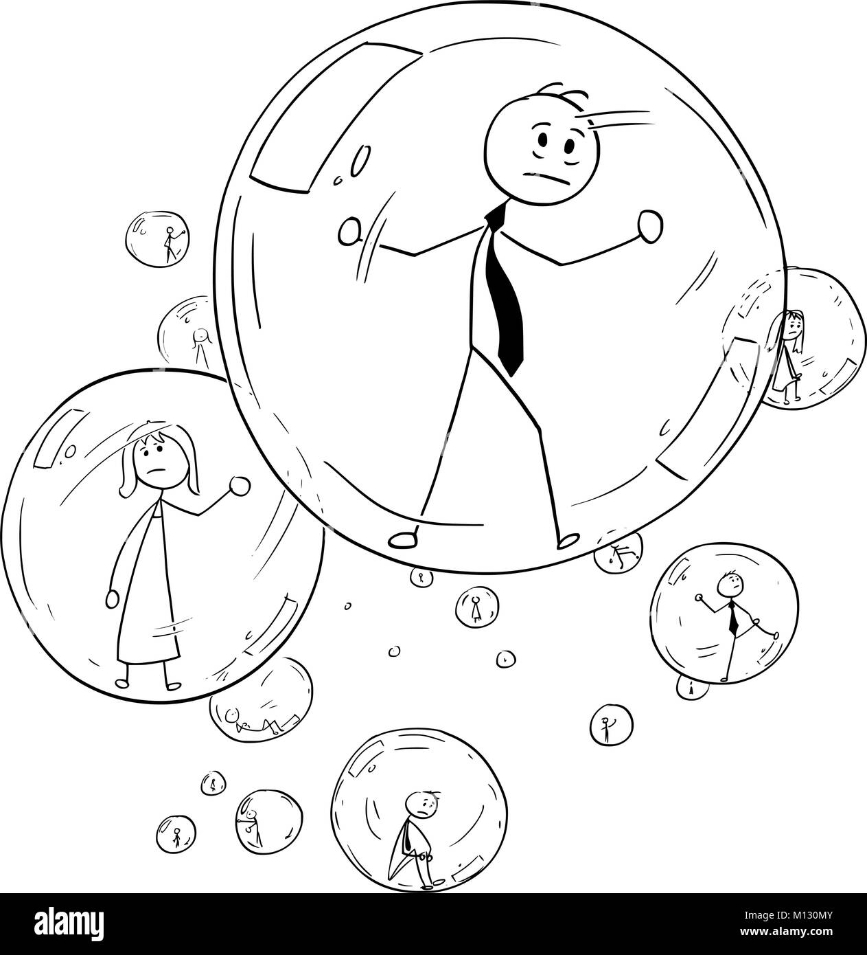 Konzeptionelle Cartoon von Geschäftsleuten im Glas Blasen inhaftiert Stock Vektor