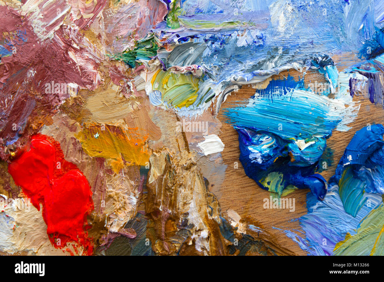 Lebendige bunte Künstler Acrylfarbe palette Close-up Abstract Stockfoto