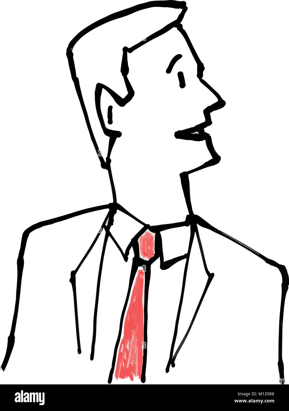 Eine handgezeichnete Abbildung: business Mann mit einer roten Krawatte und Anzug Weg rechts im Stil einer weißen Tafel Zeichnung suchen Stock Vektor