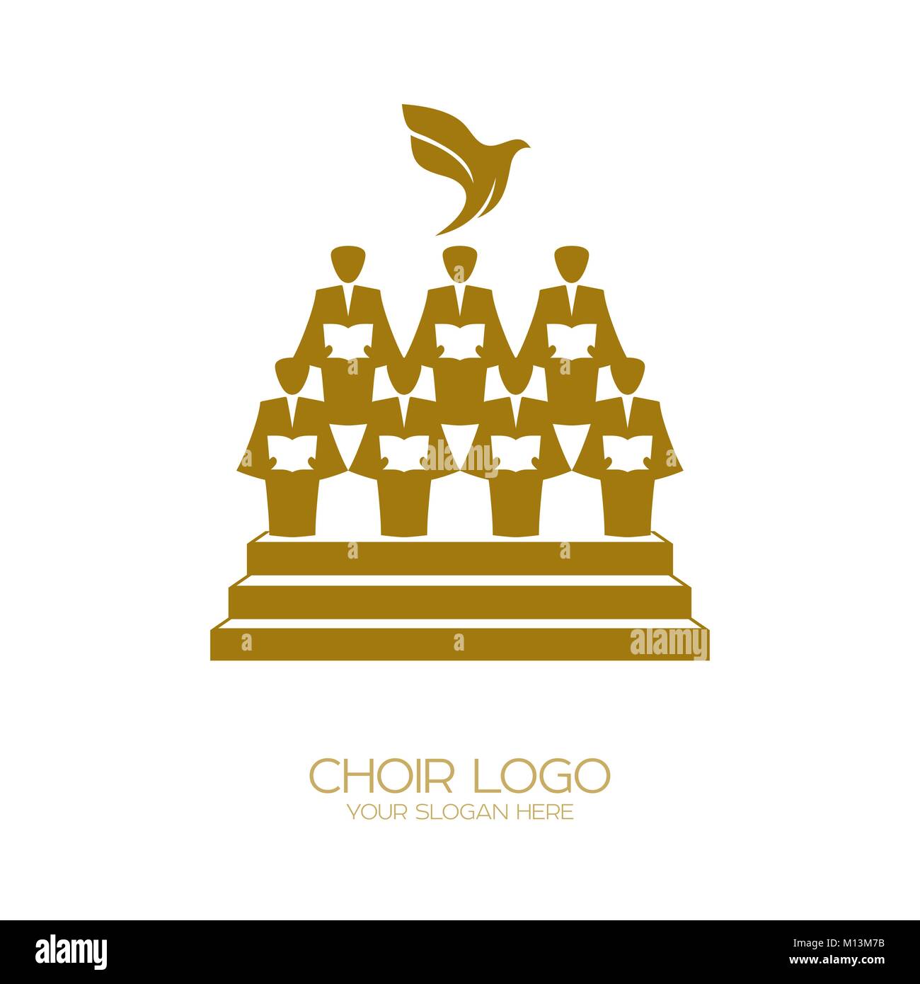 Musik Logo. Christliche Symbole. Die Kirche von Gott singt auf Jesus Christus ein Lied der Herrlichkeit. Stock Vektor