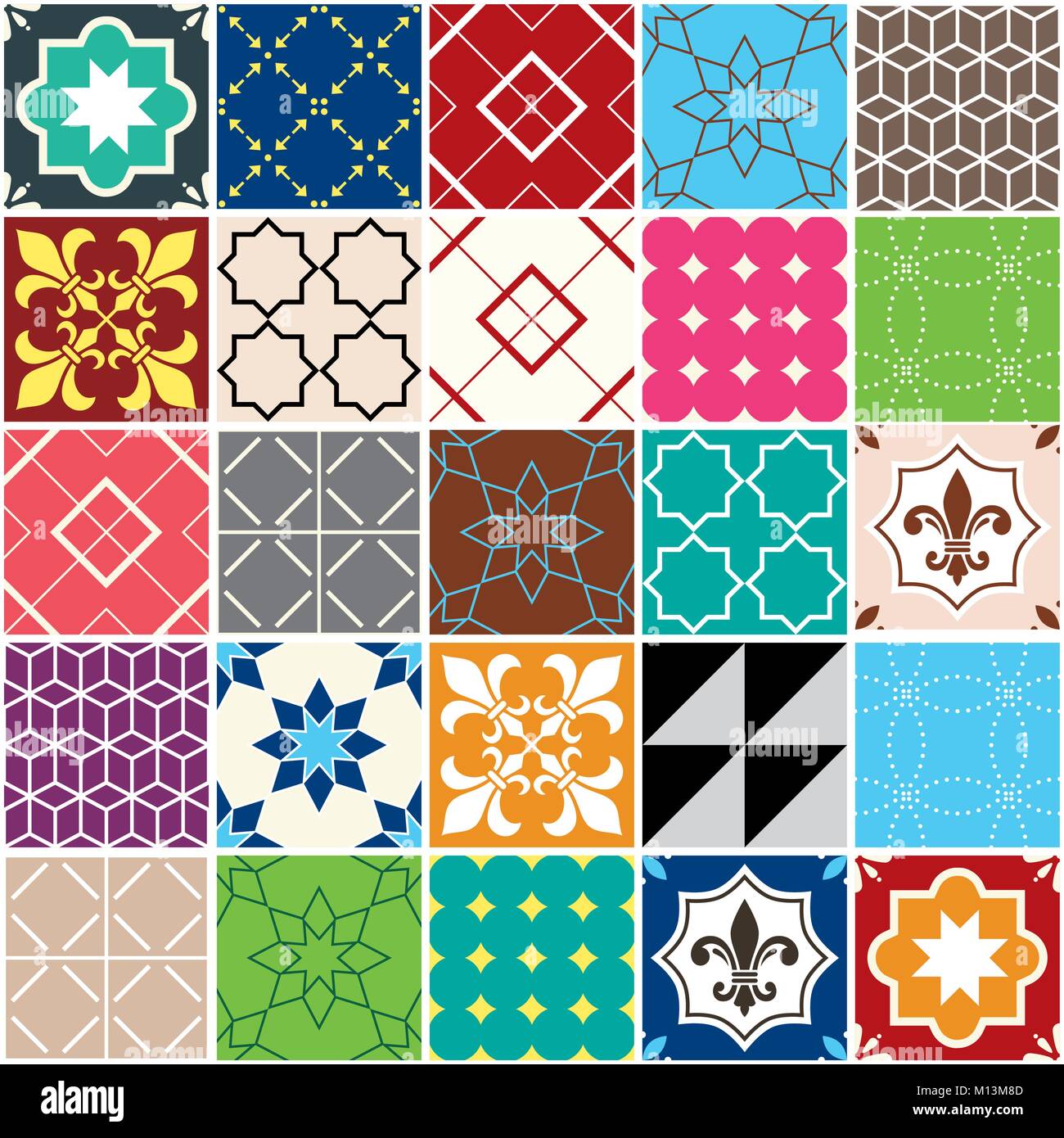 Die nahtlose Vektor Fliese Muster, Azulejos Fliesen, Portugiesische geometrischen und floralen Design - bunte Patchwork Stock Vektor