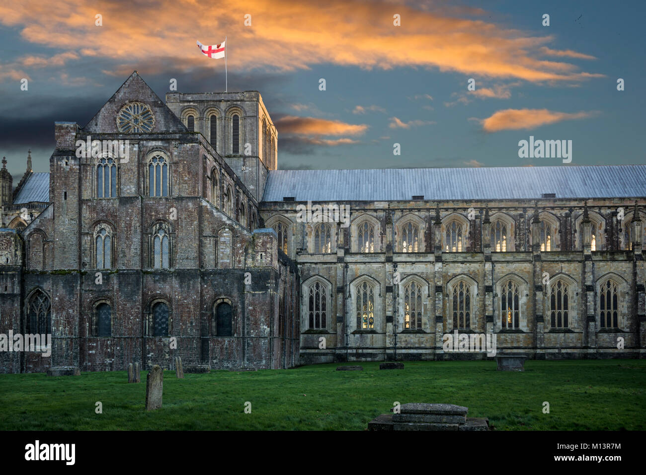 Winchester Kathedrale bei Sonnenuntergang Stockfoto