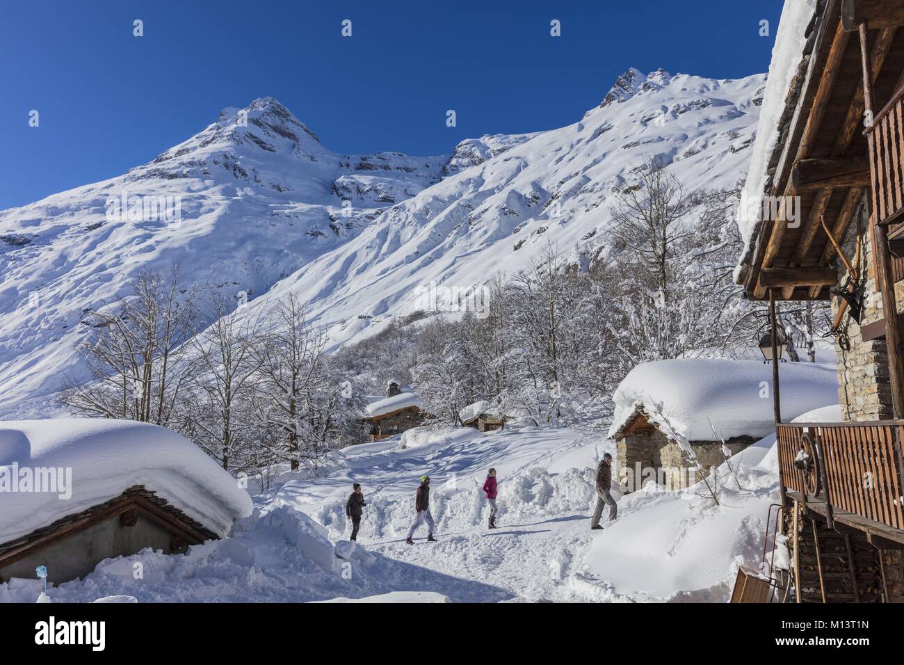 Frankreich, Savoyen, Nationalpark Vanoise, Bonneval sur Arc, beschriftet Les Plus beaux villages de France (Schönste Dörfer Frankreichs), das höchste Dorf der Haute Maurienne (1850 m) Stockfoto