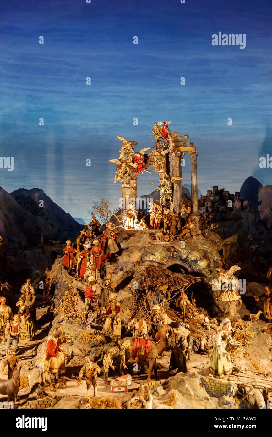 Italien, Kampanien, Neapel, die historische Altstadt als Weltkulturerbe von der UNESCO, der Basilika Santa Chiara aufgeführt, Krippe Stockfoto