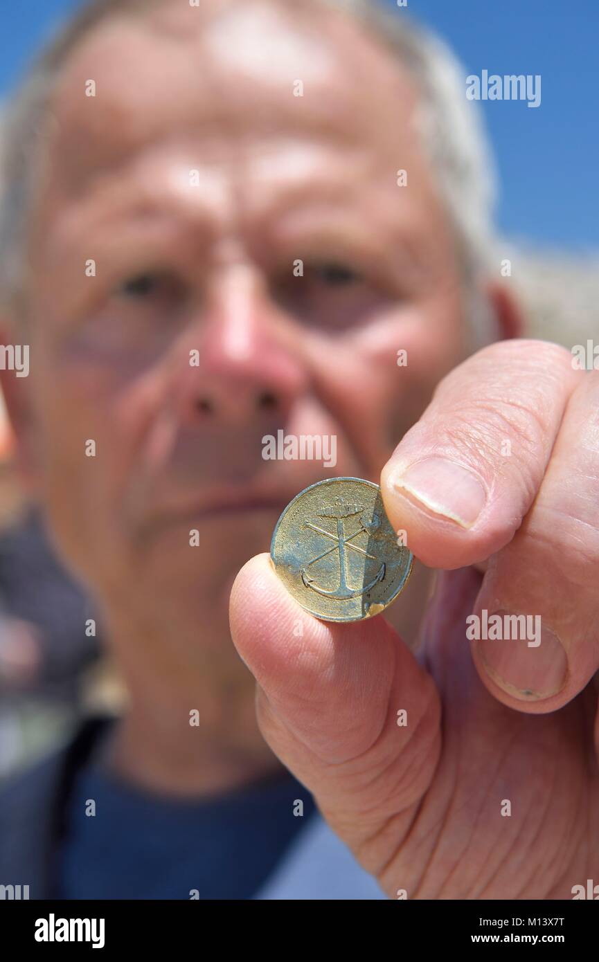 Frankreich, Bouches-du-Rhone, Marseille, Calanques Nationalpark, Archipel von Frioul-inseln, Ratonneau Insel, lokale Münze der Besitzer des Steinbruchs erlaubt, ihre eigenen Geld Münzprägung und nur gültig auf den Frioul Stockfoto