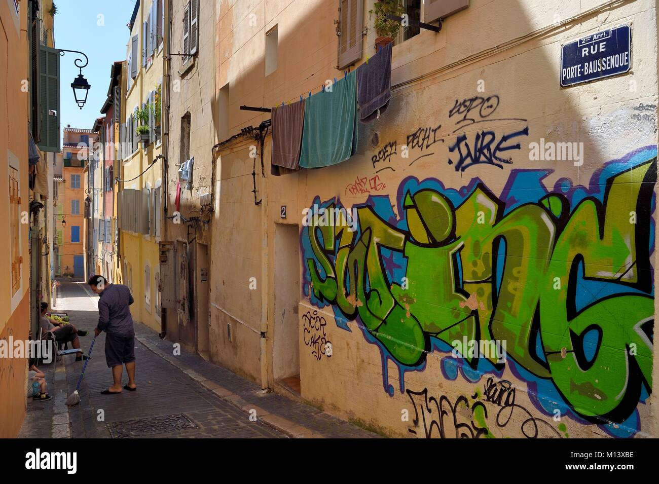 Frankreich, Bouches-du-Rhone, Marseille, Viertel Panier, Graffiti, rue Porte Baussenque Stockfoto