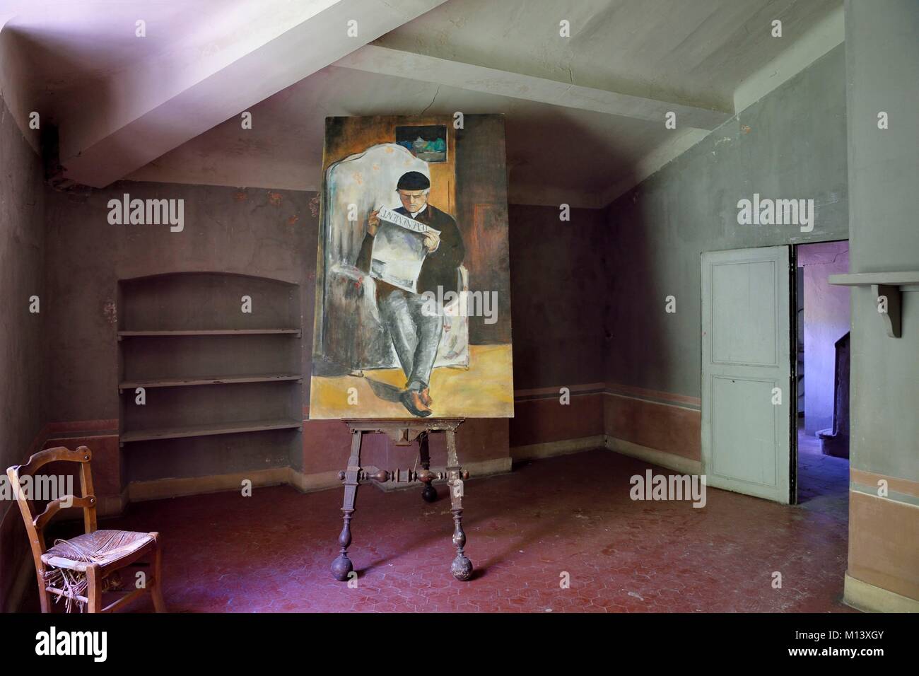 Frankreich, Bouches-du-Rhône, Aix-en-Provence, der Heimat der Cezanne Familie in Jas de Bouffan, der erste Workshop von Paul Cézanne installiert in der Bastide familly Haus von seinem Vater, Kopie des Porträts, die er von seinem Vater gemacht Stockfoto