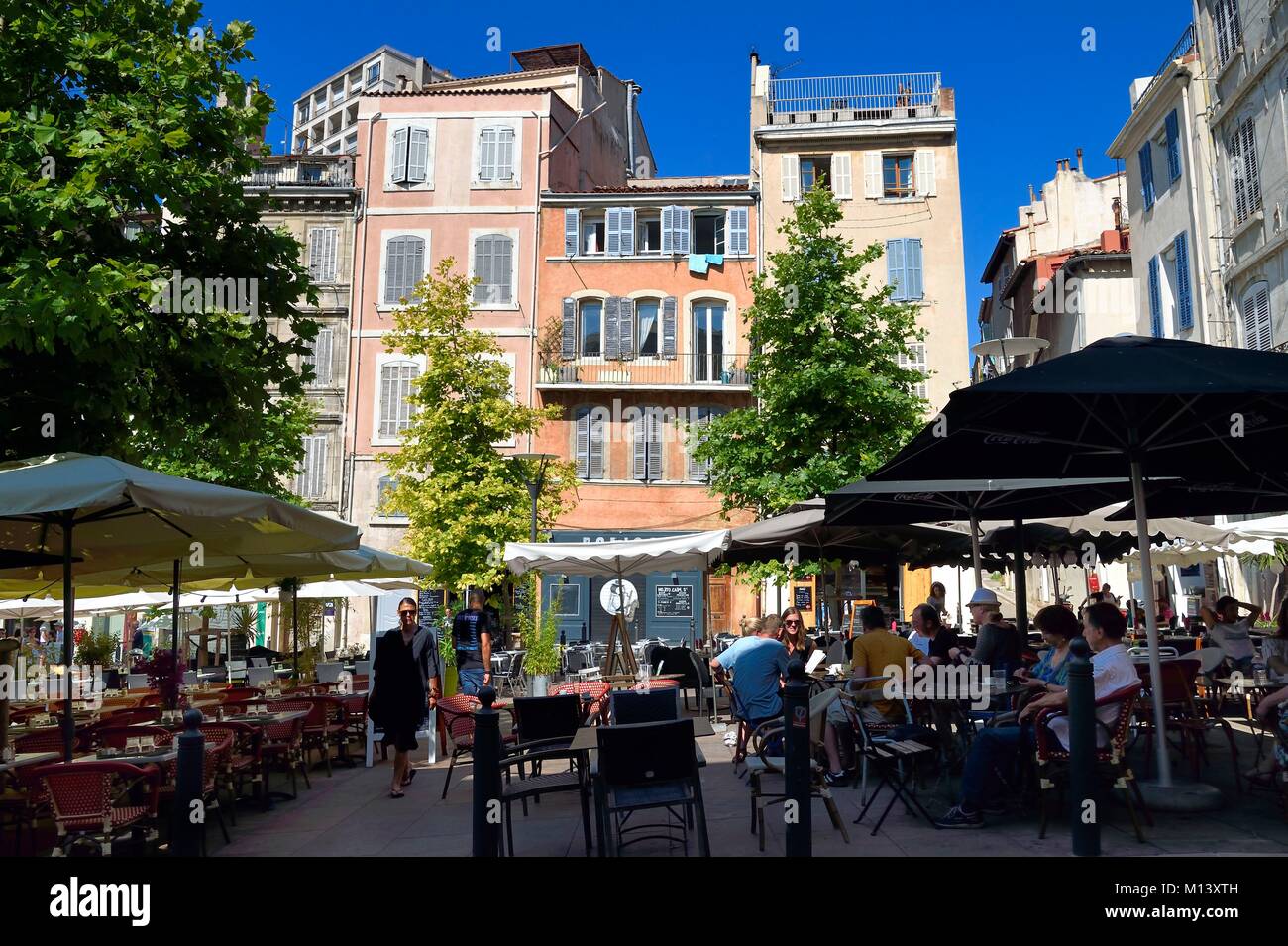 Frankreich, Bouches-du-Rhone, Marseille, Viertel Panier, Terrassen von La Place de Lenche Stockfoto