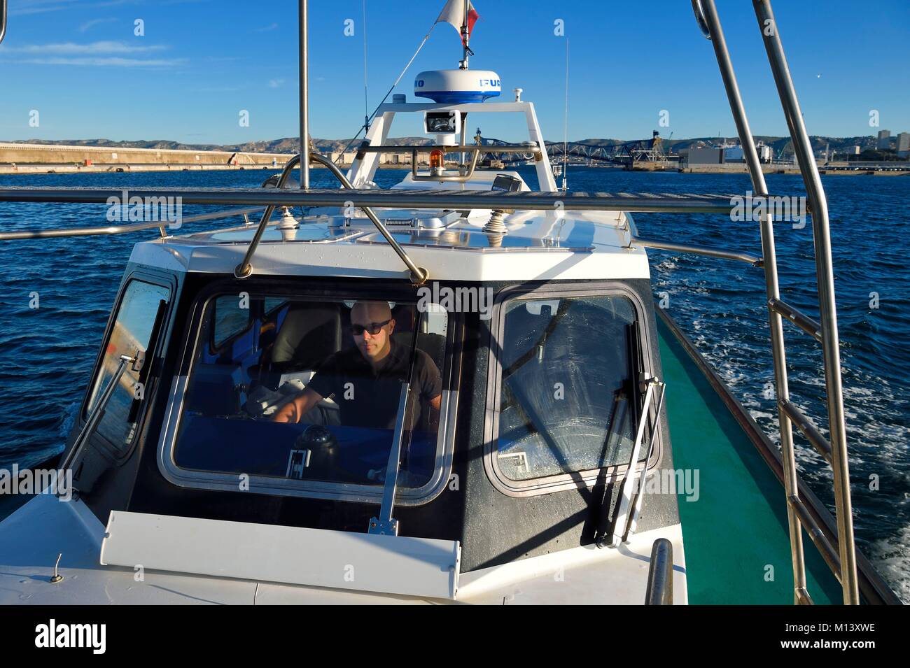 Frankreich, Bouches-du-Rhone, Marseille, Euroméditerranée Zone, großer Seehafen von Marseille, Sylvain, Schutzpatron der ein Pilot Boot Stockfoto
