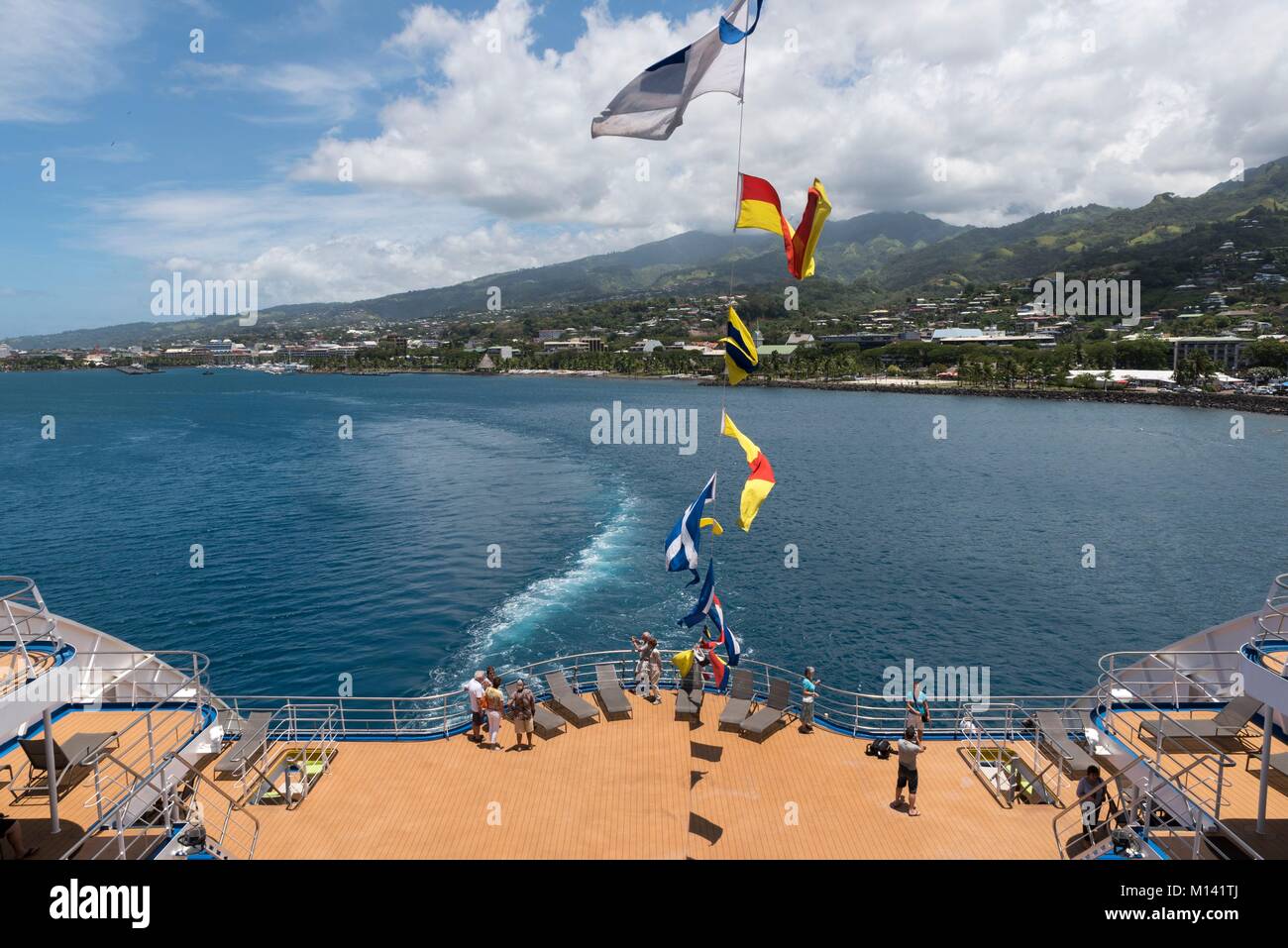 Frankreich, Französisch Polynesien, Gesellschaft Inseln, Insel Tahiti, Papeete, Kreuzfahrt an Bord der Aranui 5, Abreise von Papeete Stockfoto