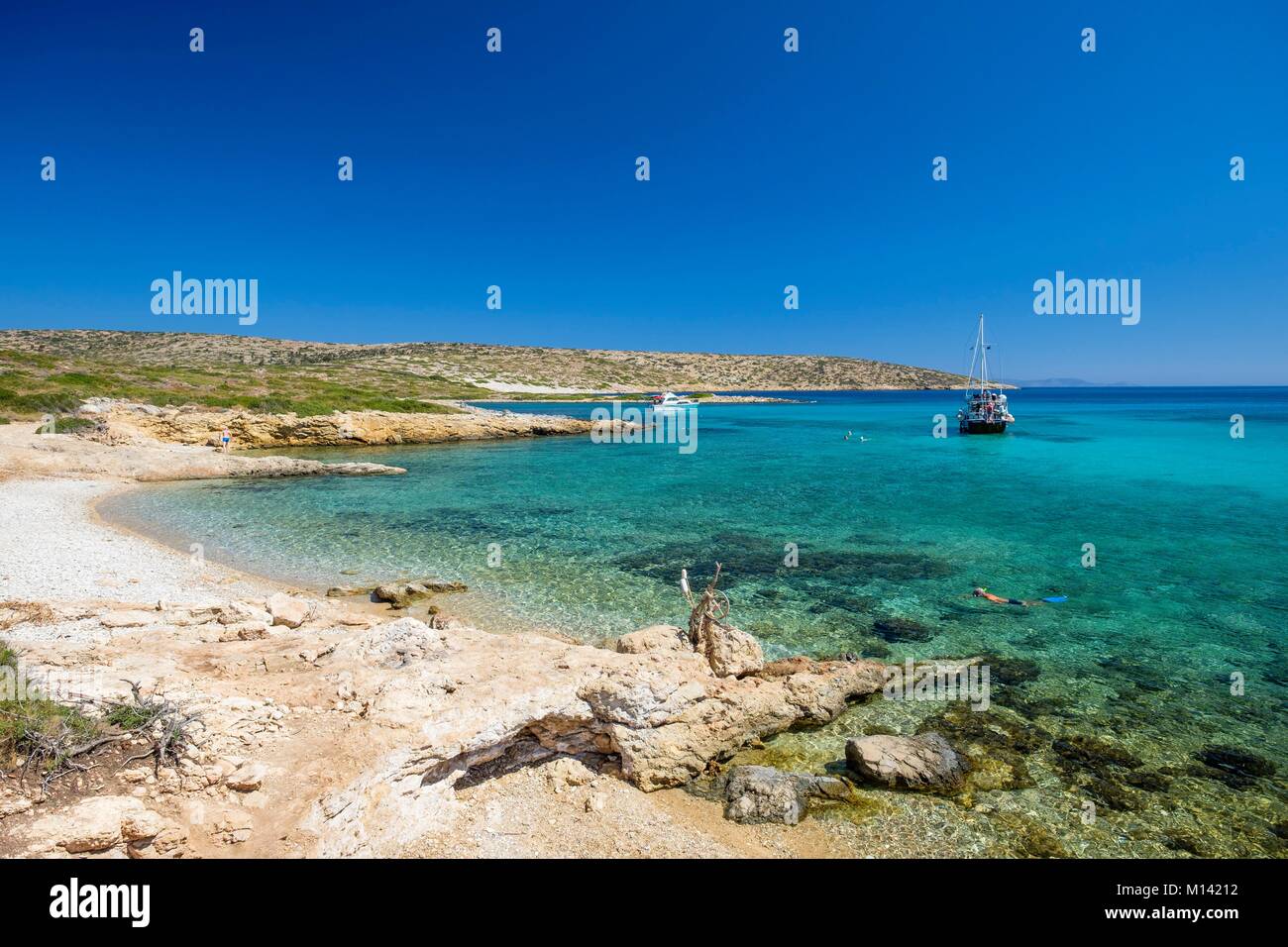 Griechenland, Dodecanese Inseln, Arki Insel, Tiganakia Strand Stockfoto