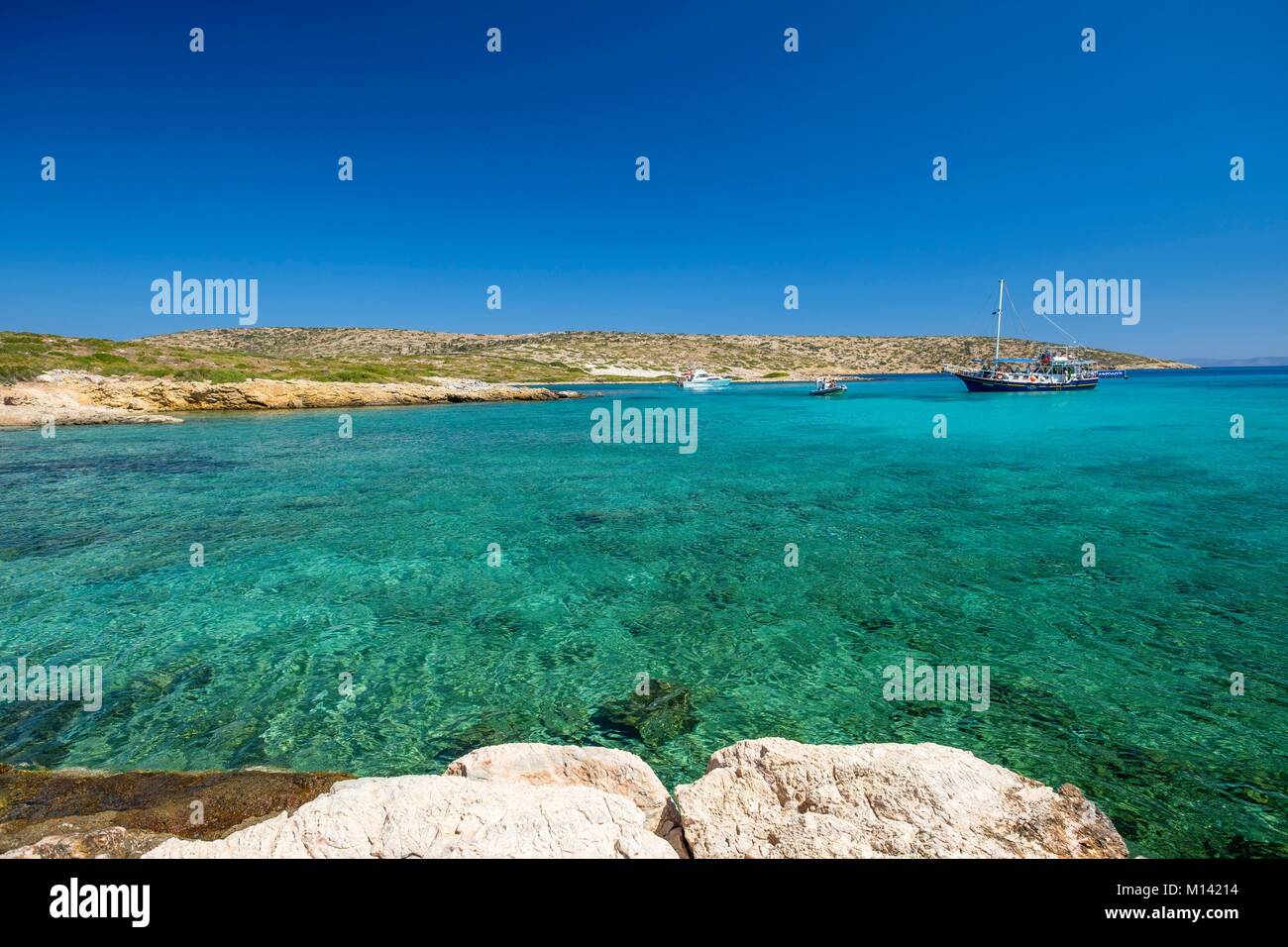 Griechenland, Dodecanese Inseln, Arki Insel, Tiganakia Strand Stockfoto