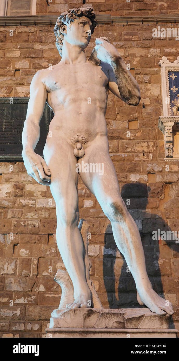 Michelangelos David Statue, die Piazza della Signoria, Florenz, Toskana, Italien Stockfoto