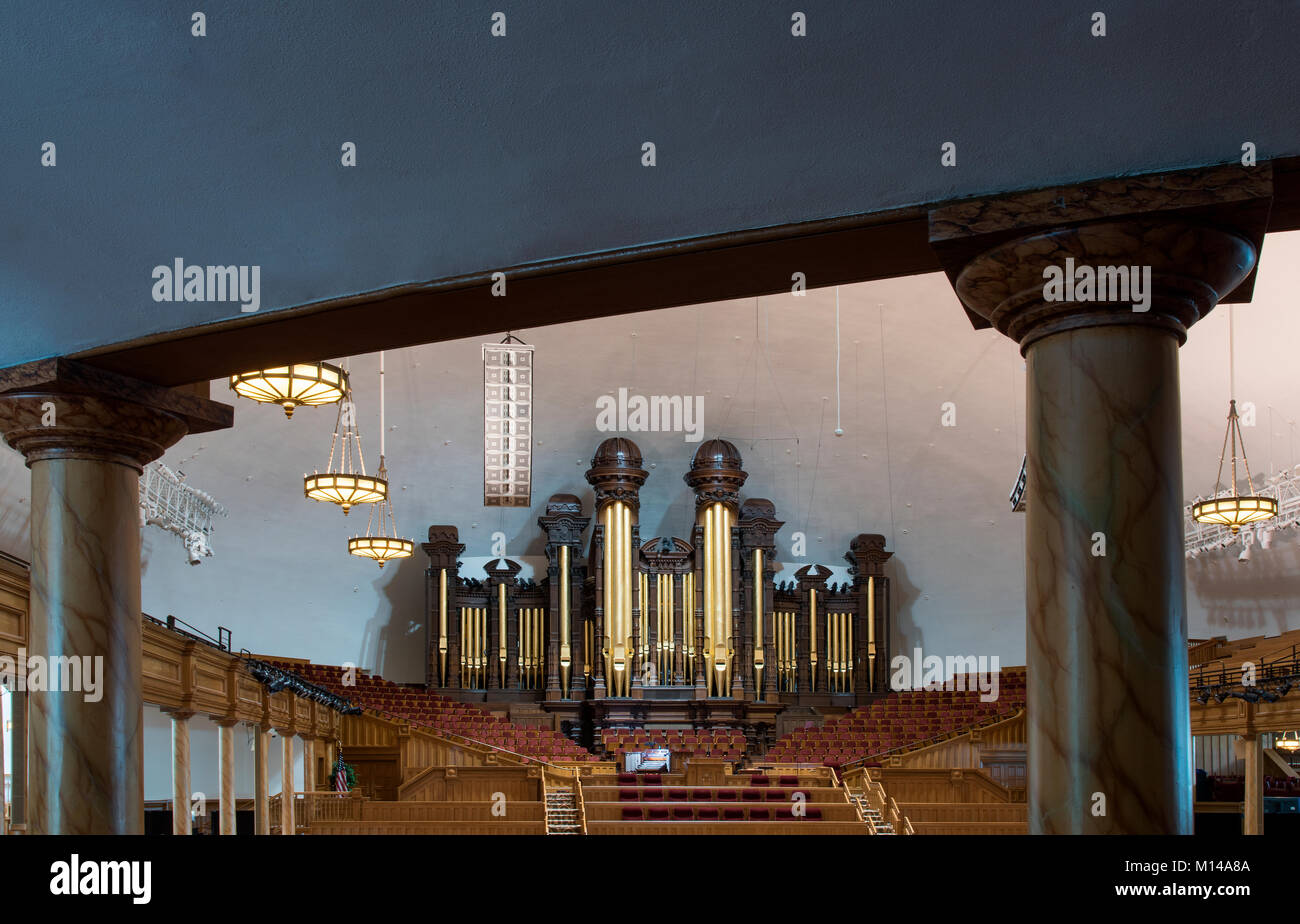 Die Orgel und in der Mormon Tabernacle verändern, neben der Tempel der Mormonen in Salt Lake City, Utah, USA. Eine der größten Orgeln der Welt, es Stockfoto