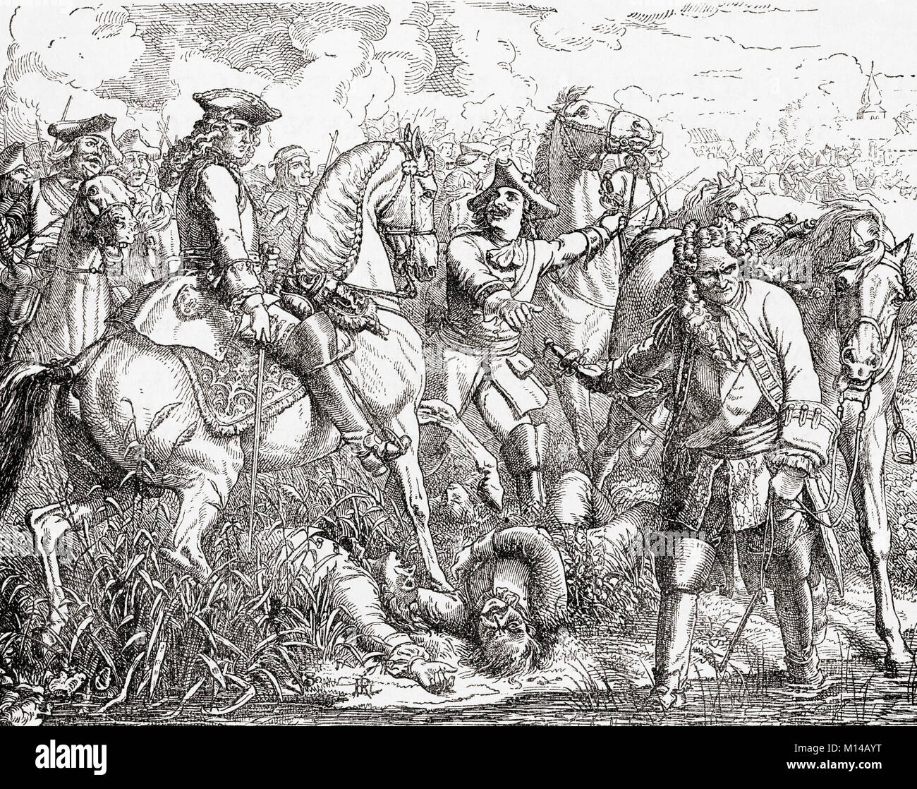 Die Erfassung von Tallard in der Schlacht von Höchstädt 1704. Camille d'Hostun de la Baume, duc de Tallard, 1652 - 1728. Französische noble, Diplomat, militärischer Befehlshaber und Marschall von Frankreich. Von Station und Lock's illustrierte Geschichte der Welt, veröffentlicht C 1882. Stockfoto