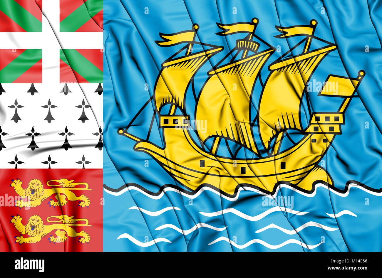 3D-Flagge von Saint Pierre und Miquelon, Frankreich. 3D-Darstellung. Stockfoto