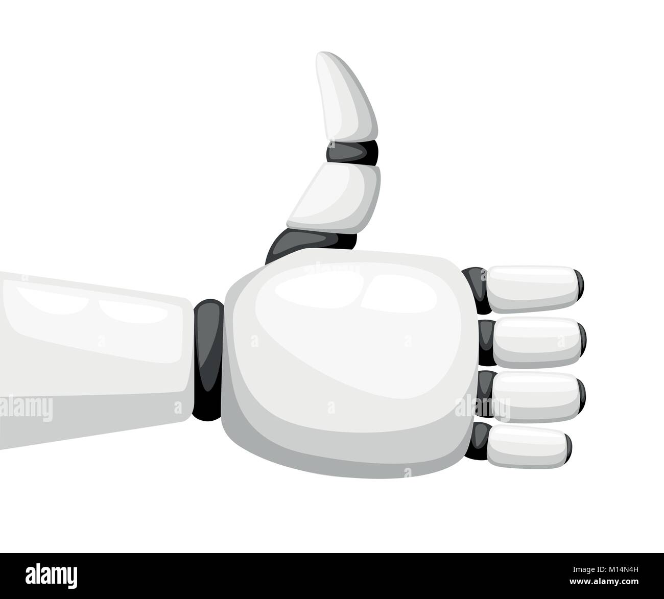 Daumen hoch weiße Roboter Hand oder Roboterarm für Prothetik Vector Illustration auf weißem Hintergrund Webseite und mobile App Design isoliert. Stock Vektor