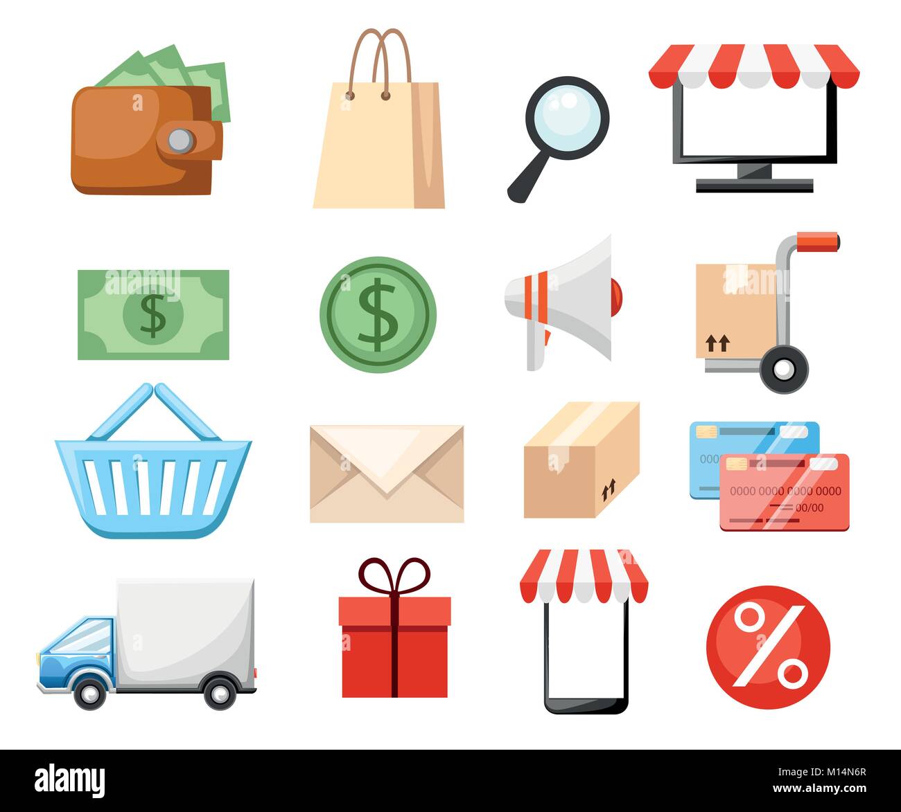 Der bunte Symbol für Online shopping Vector Illustration auf weißem Hintergrund Webseite und mobile App Design. Stock Vektor