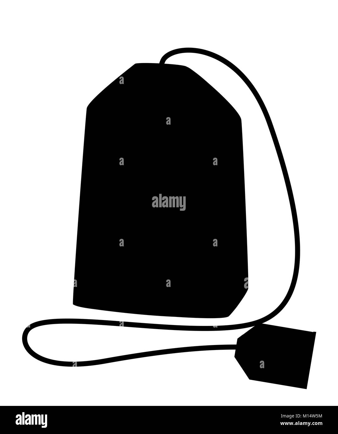 Teebeutel mit Label schwarze Silhouette Vector Illustration auf weißem Hintergrund Web site Seite und mobile App isoliert. Stock Vektor