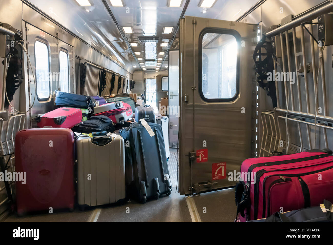 Innenraum der Amtrak Zug Gepäckwagen. Stockfoto
