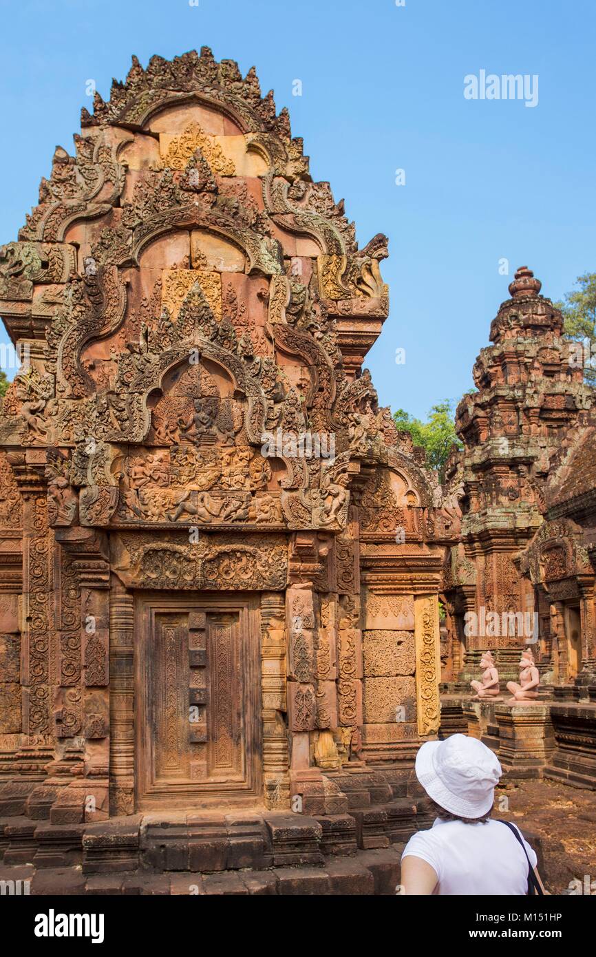 Kambodscha, Angkor, als Weltkulturerbe von der UNESCO, Banteay Srei (X Jahrhundert), Malraux wurde verfolgt, weil er Reliefs im Tempel klept Stockfoto