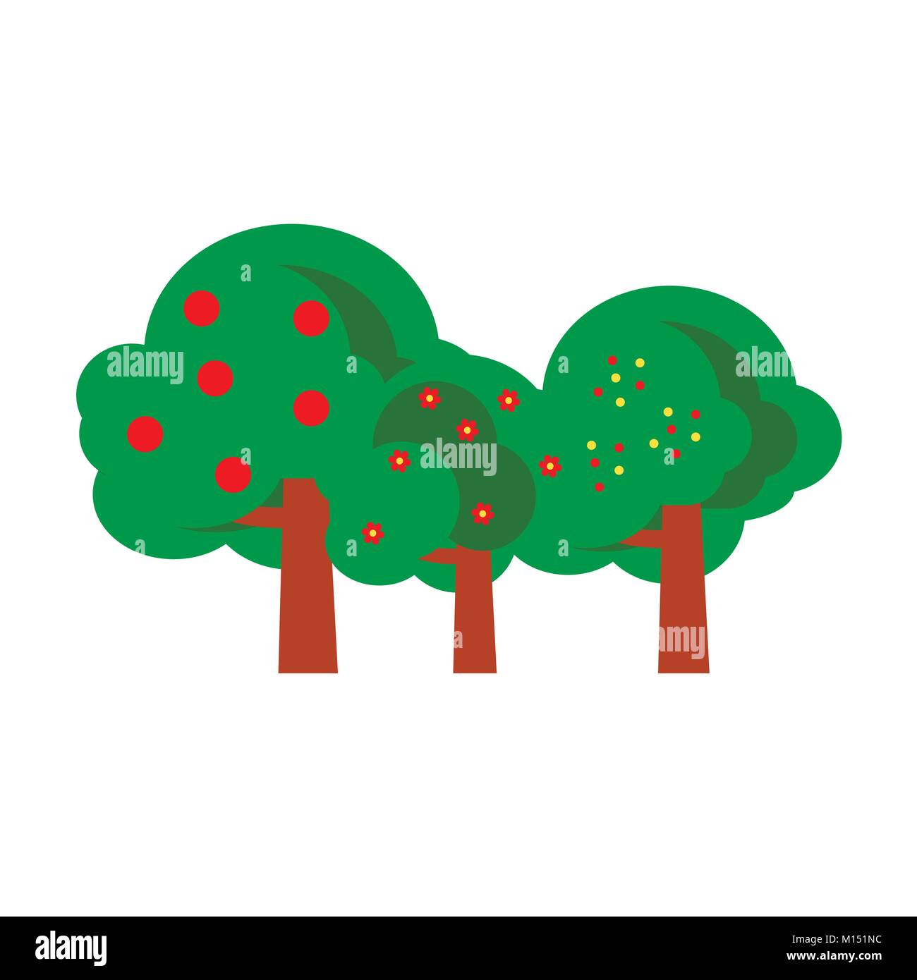 Ikonen der grüne Bäume in einem flachen Design. Auf weiß isoliert. Vector Illustration der Garten. Stock Vektor