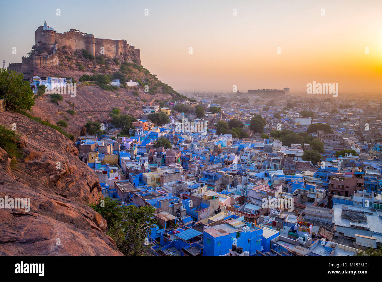 Luftaufnahme von Jodhpur bei Dämmerung Stockfoto