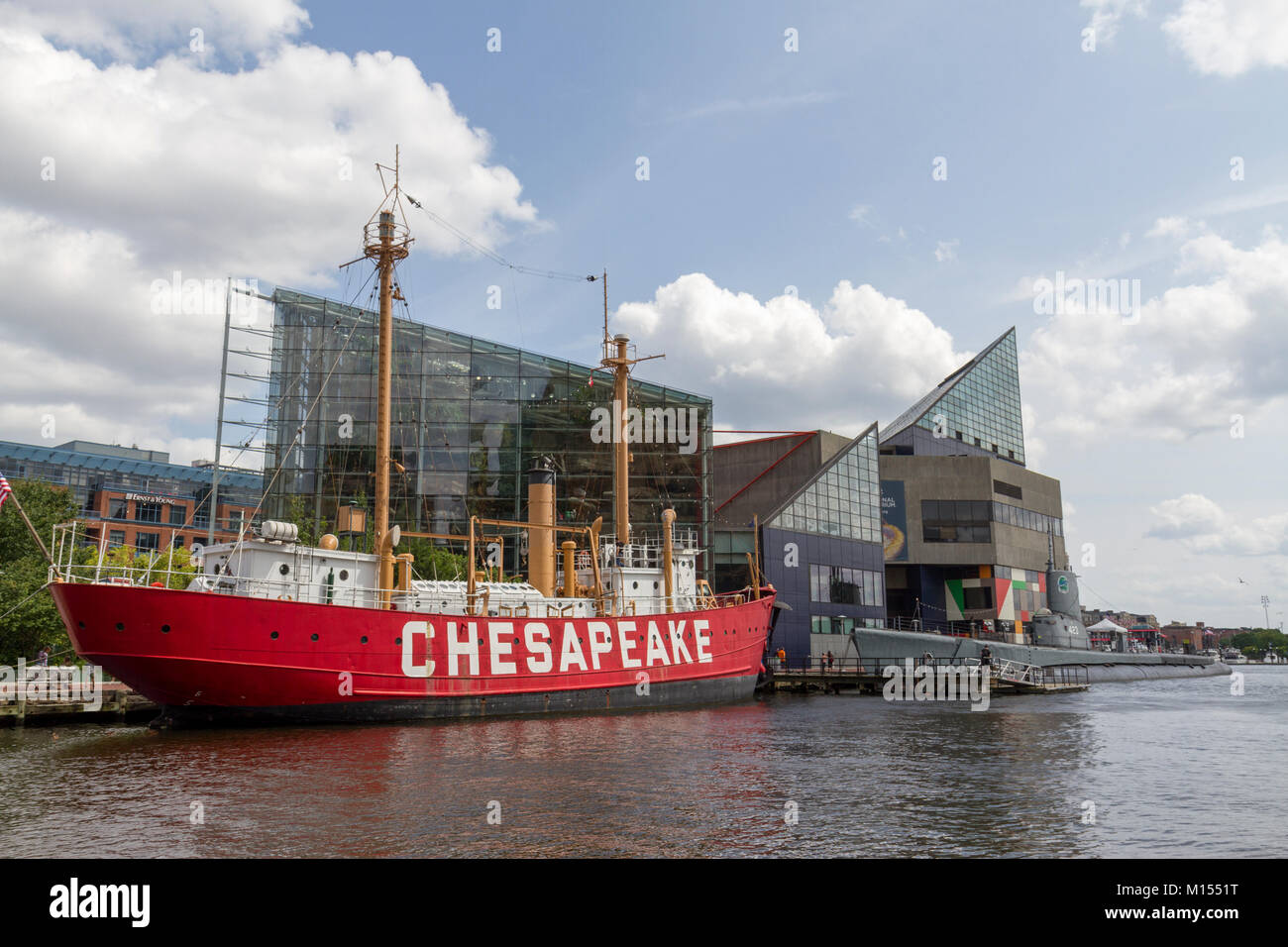 Die Vereinigten Staaten Feuerschiff Chesapeake (LV-116), ein Museum Schiff in Baltimore Inner Harbor, Baltimore, Maryland, USA. Stockfoto