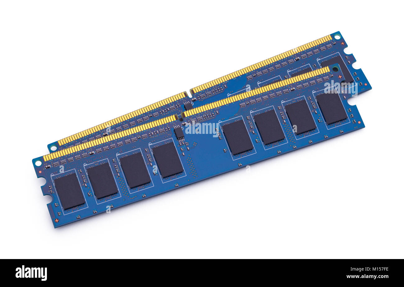 Blue Computer Speicher isoliert auf weißem Hintergrund. Stockfoto