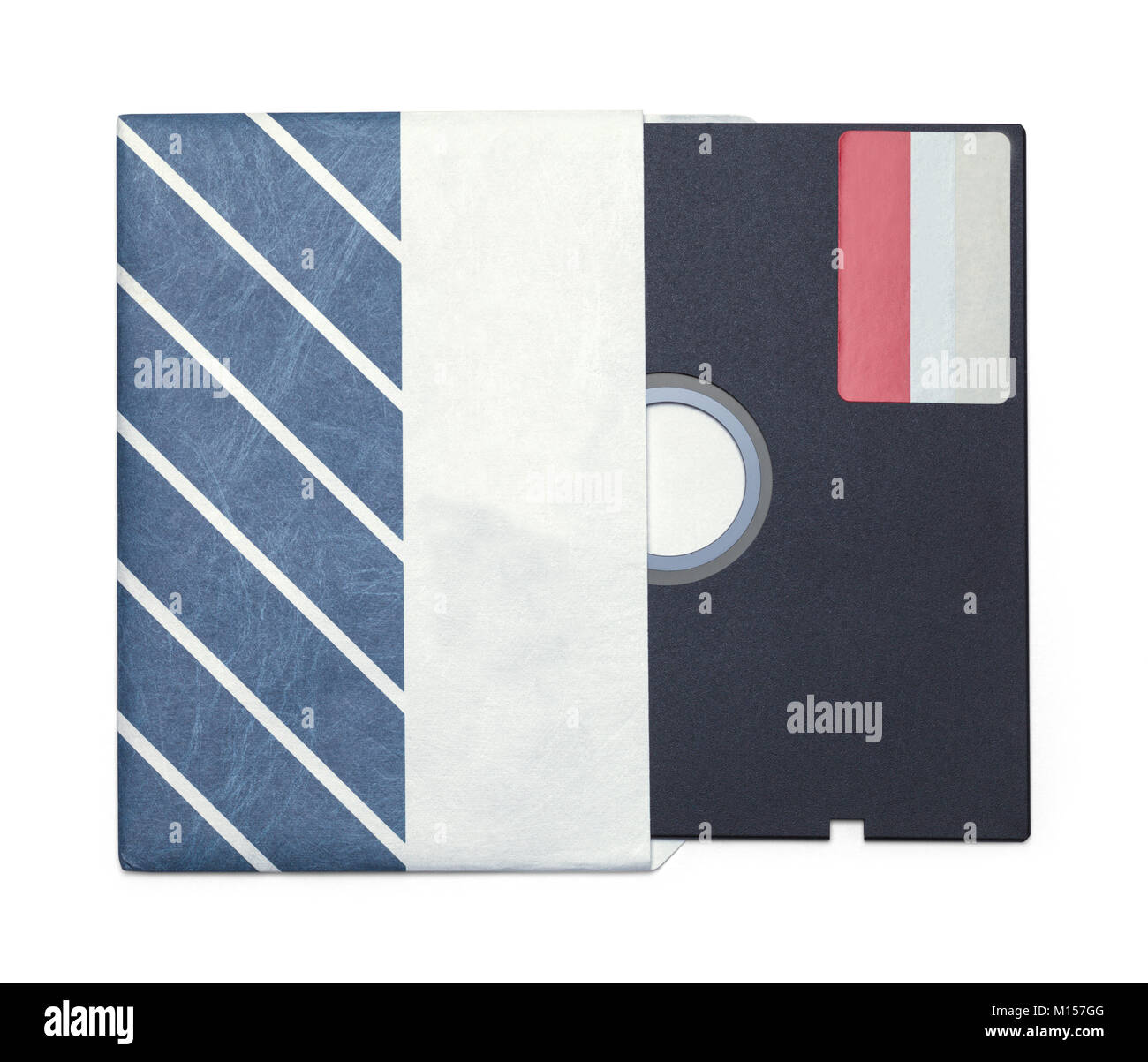 Vintage-Diskette mit Hülse isoliert auf einem weißen Hintergrund. Stockfoto