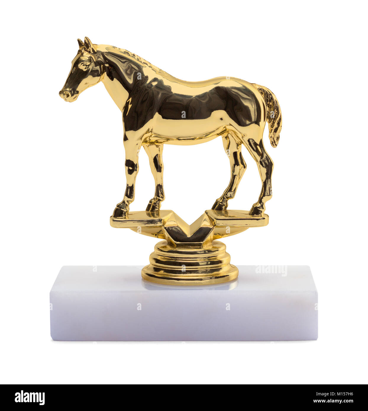 Gold Pferd Trophäe isoliert auf einem weißen Hintergrund. Stockfoto