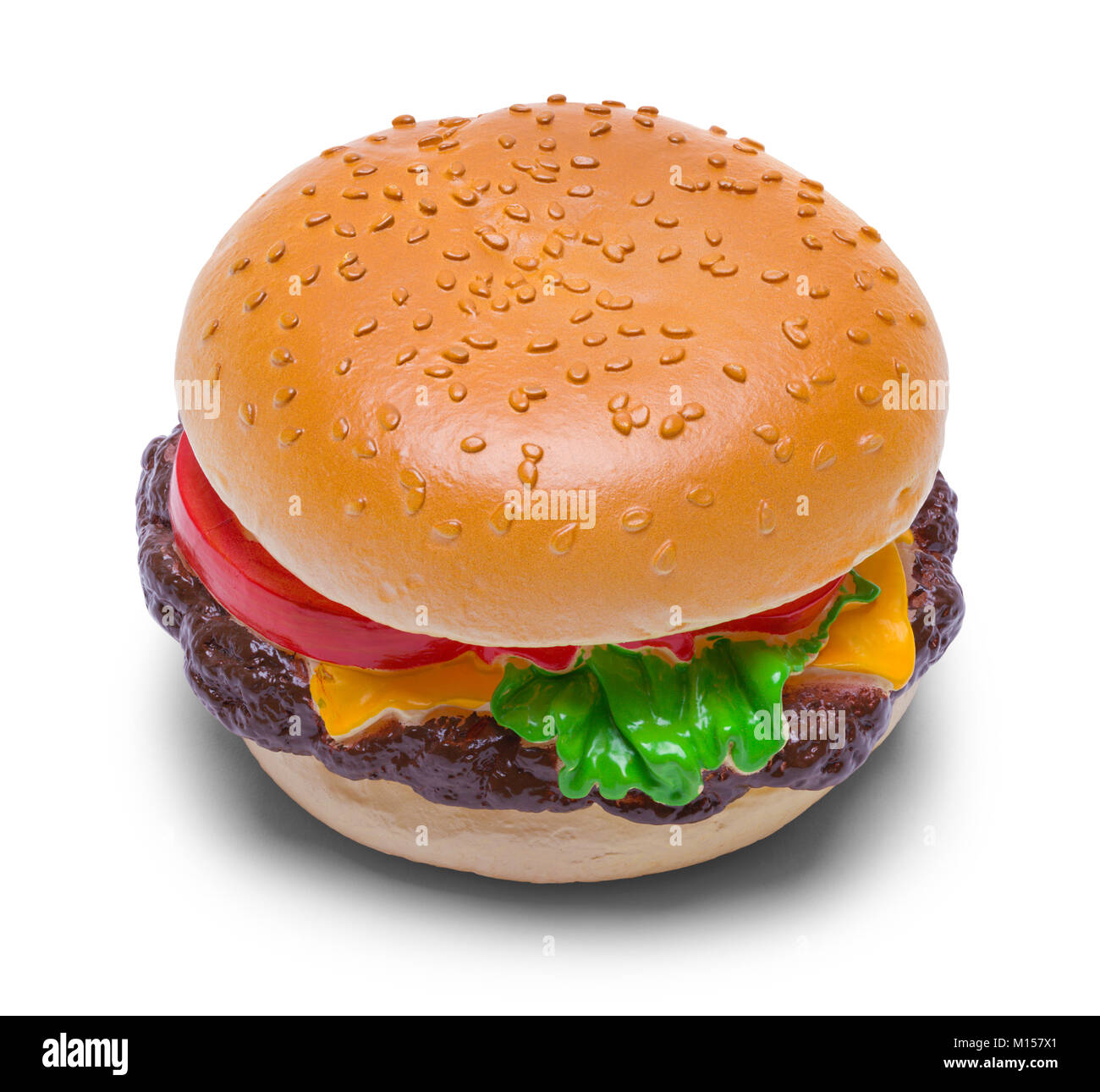 Gummi quietschende Käse Burger isoliert auf weißem Hintergrund. Stockfoto