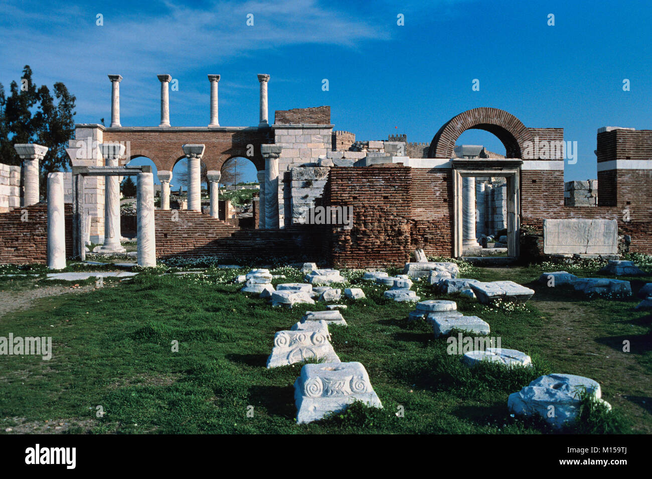 Die Ruinen der Kirche oder die Basilika von Saint John, gebaut von byzantinischen Kaiser Justinian I. Im c 6., in Ephesus, Selçuk, Türkei. Die Basilika ist der Ansicht, dass das Grab des Heiligen Johannes zu gehören. Stockfoto