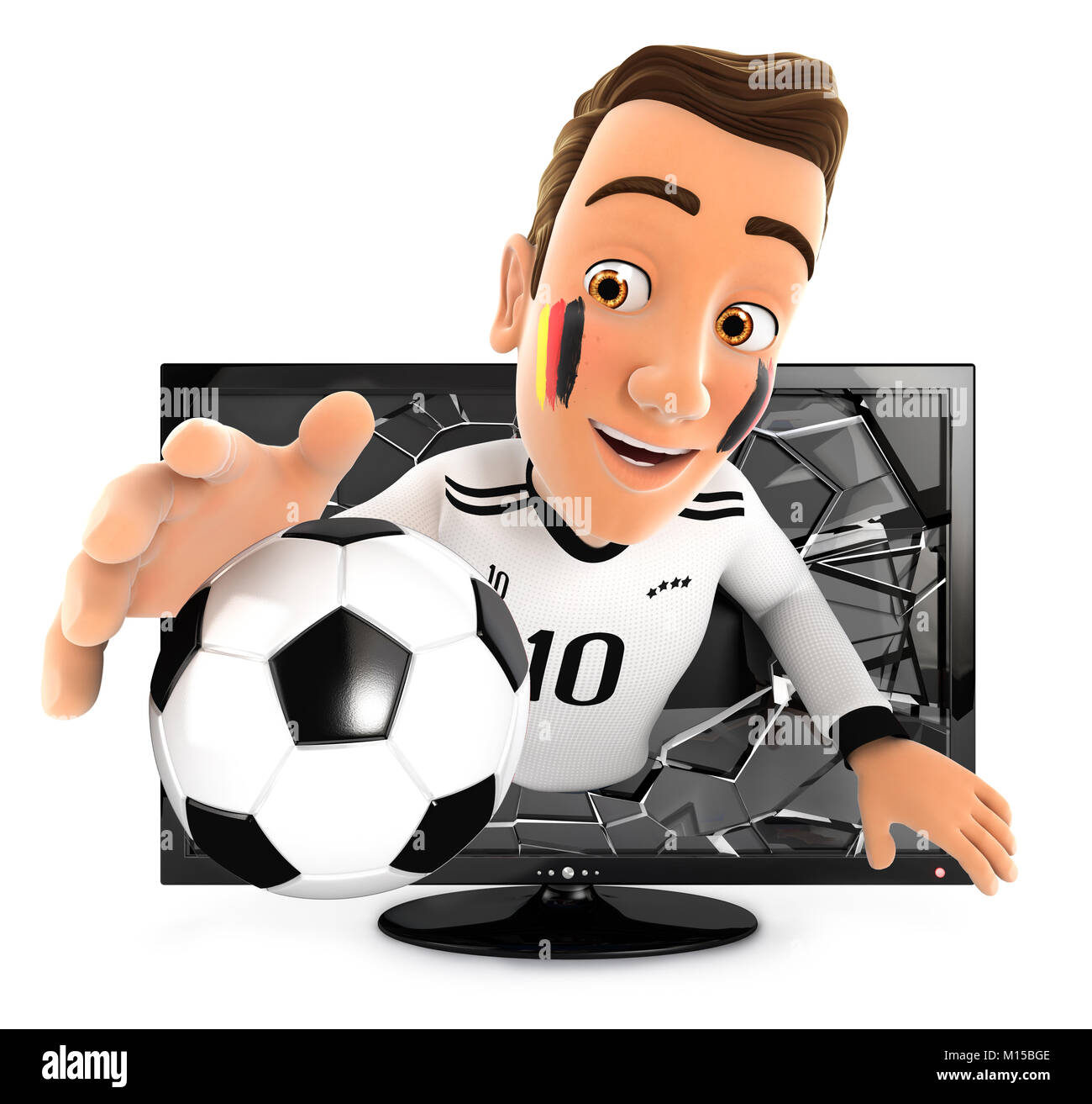 3d-deutschen Fußballfan aus Fernsehen, Abbildung mit isoliert weißer Hintergrund Stockfoto