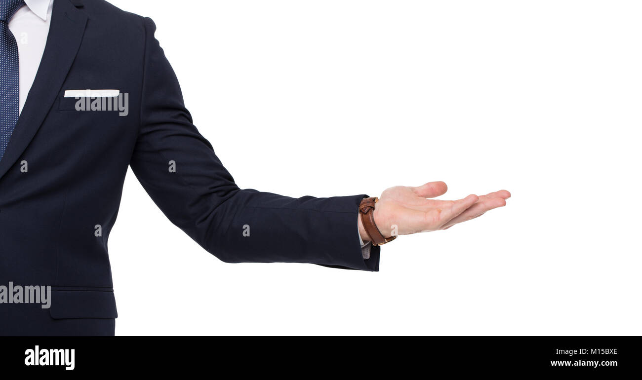 Stilvolle Geschäftsmann Hand, leeren Raum, auf weißem Hintergrund Stockfoto