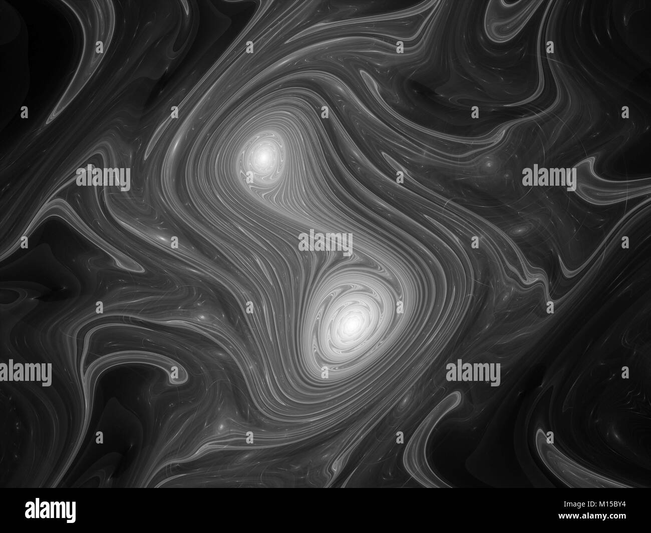 Gravitationswelle Quelle, Doppel gnarl Fraktale, schwarze und weiße Textur, Computer abstrakten Hintergrund erzeugt, 3D-Rendering Stockfoto