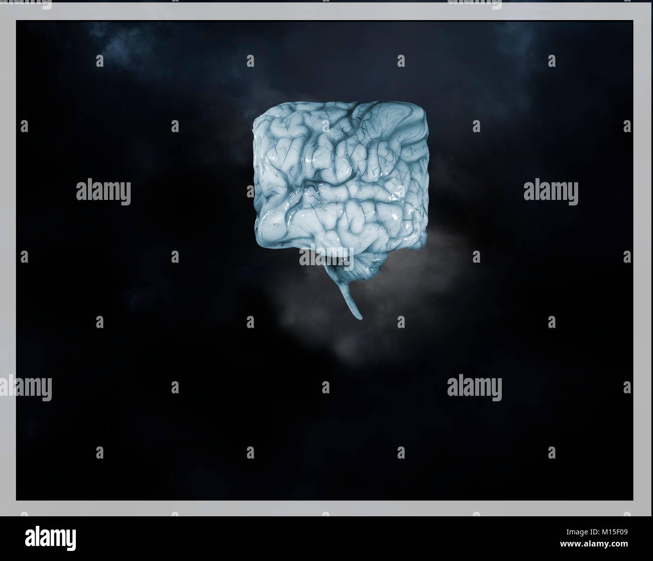 Menschliche Gehirn zeigt ein Quadrat - Denken, nicht in der Lage sehen, das ganze Bild außerhalb des Rahmens - arbeiten. Stockfoto