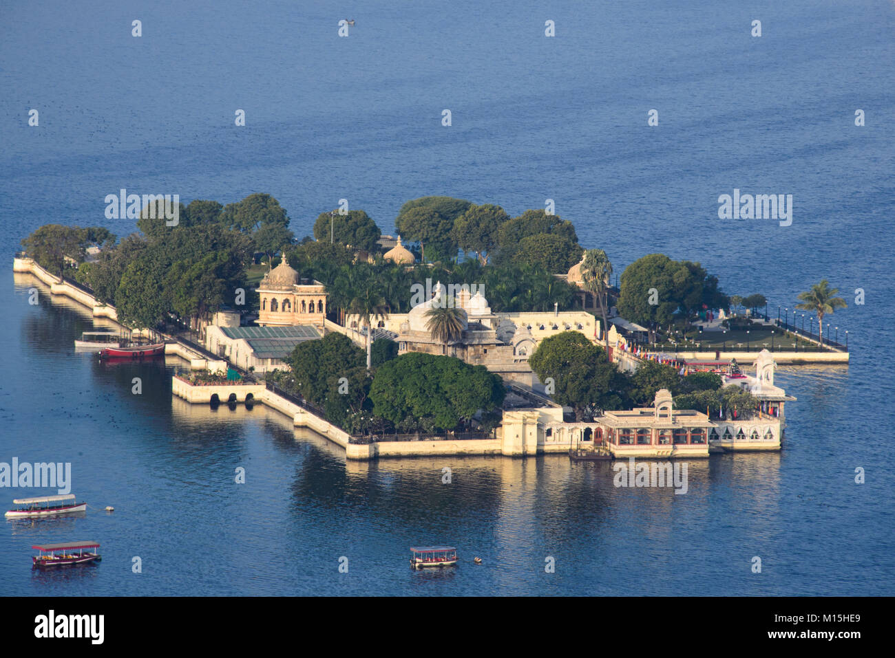 Luftaufnahme von See Pichola, Udaipur, Rajasthan, Indien Stockfoto